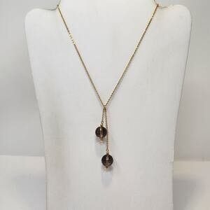 Cookie Lee Smoke Brown Bauble Pendant Chain Necklace Gold Tone Casual Jewelry